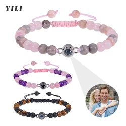 Pulsera de proyección de foto personalizada para pareja, pulseras de cuentas de piedra de cebra de cristal, pulseras de imagen personalizadas, regalos personalizados