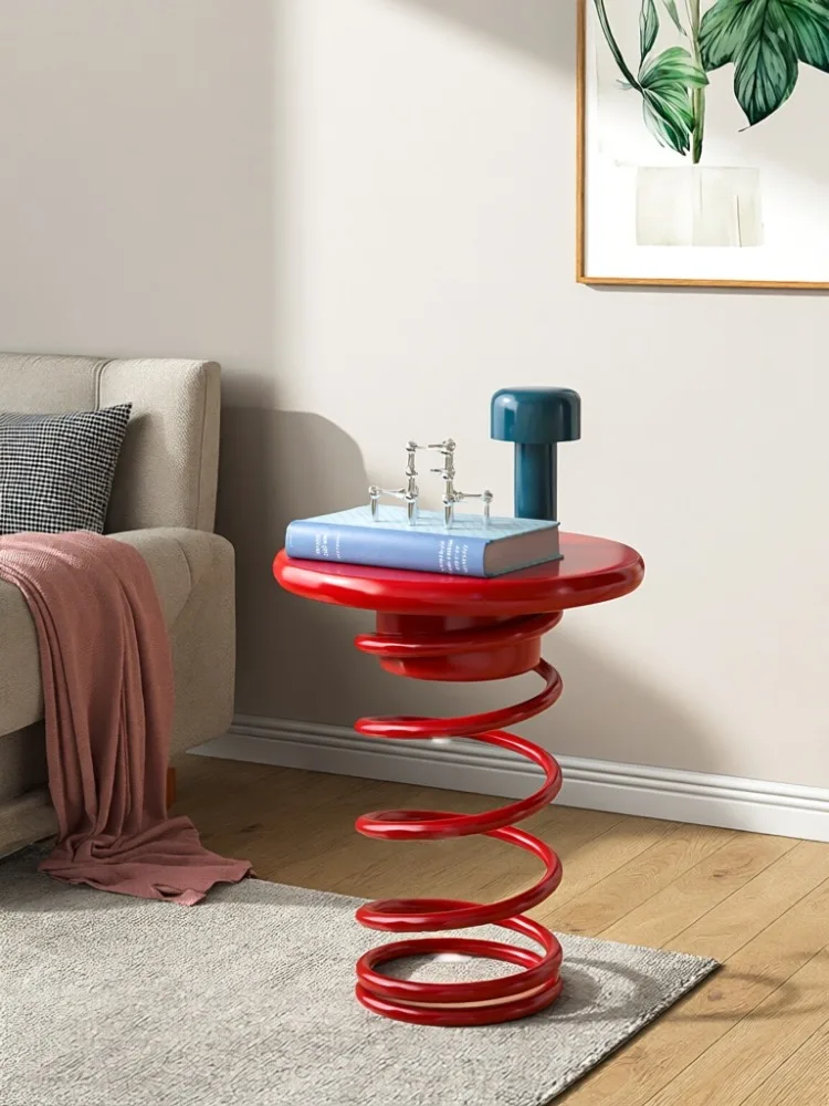 Creative Red Spring Coffee Table,Home Living Room Small Springs Stools,Bedroom Dressing Stool Metal Steel Solid Wood Furniture