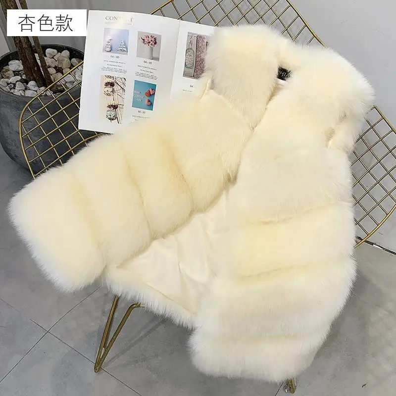 New Luxury Faux Fox Fur Vest Women Furry Short Faux Fur Vests Coat Fur Gilet Fourrure Autumn Winter Overcoat