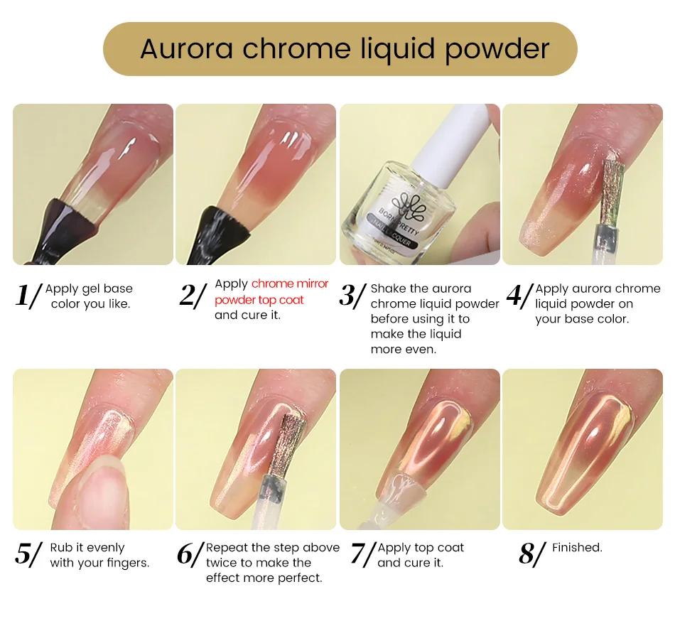 BORN PRETTY 10ml Klarer Chrom-UV-LED-Gel-Nagellack ohne Abwischen für Spiegel-Metallic-Pigmentpulver Nagelstudio-Maniküre 1/2 Stück – Detail 15