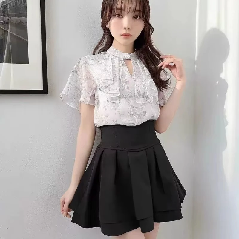 

Japanese Subcultural Black Skirt For Women Fashion Sweet Slim Waist A-line Skirts 2025 Summer New All-match Faldas Mujer