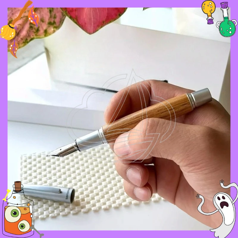 Wooden Fountain Pen with Rotating Inking Design, F/M Steel Nib Smooth Writing for Office School Stationery