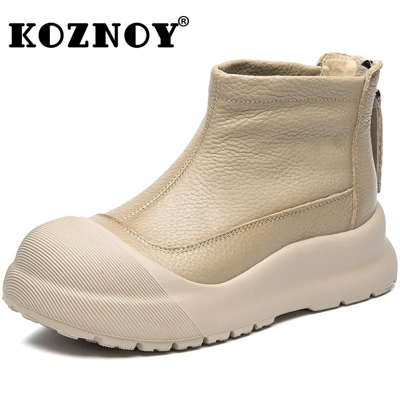 Koznoy 5.5cm Cow Genuine Leather Platform Wedge ZIP Ankle Boots Women Autumn British Spring Moccasins Fashion PUNK Shoes