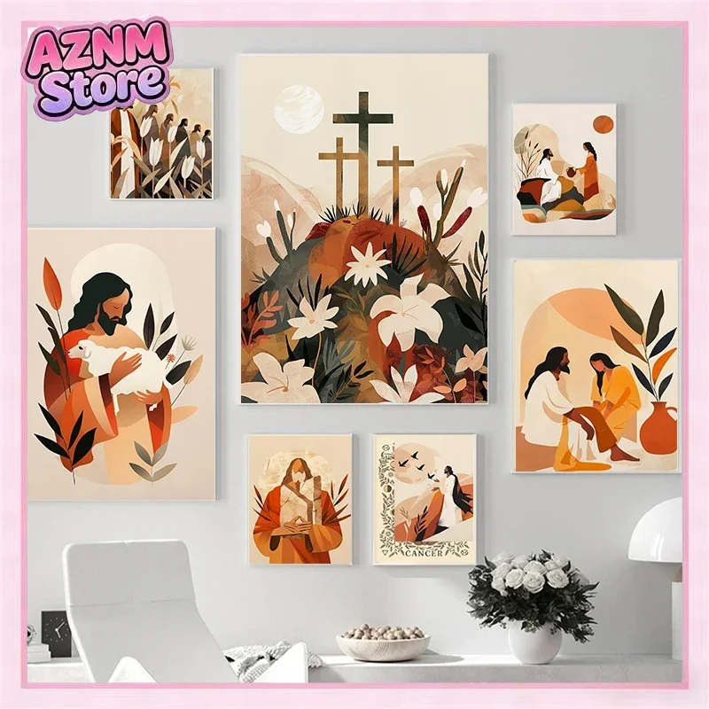 (1pc frameless)Modern Boho Christian Belief Poster Bible Scripture Art Prints Canvas Painting Jesus Wall Art Pictures Home Ro