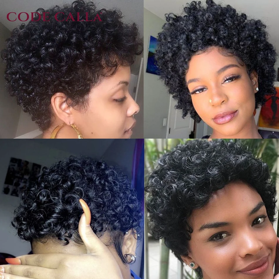 Codecalla Pixie Cut Bob Wig Indian Short Bouncy Curly Hair Wigs Pre-plucked Pixie Cut Curly Wig 13x1 Transparent Lace Front Wigs