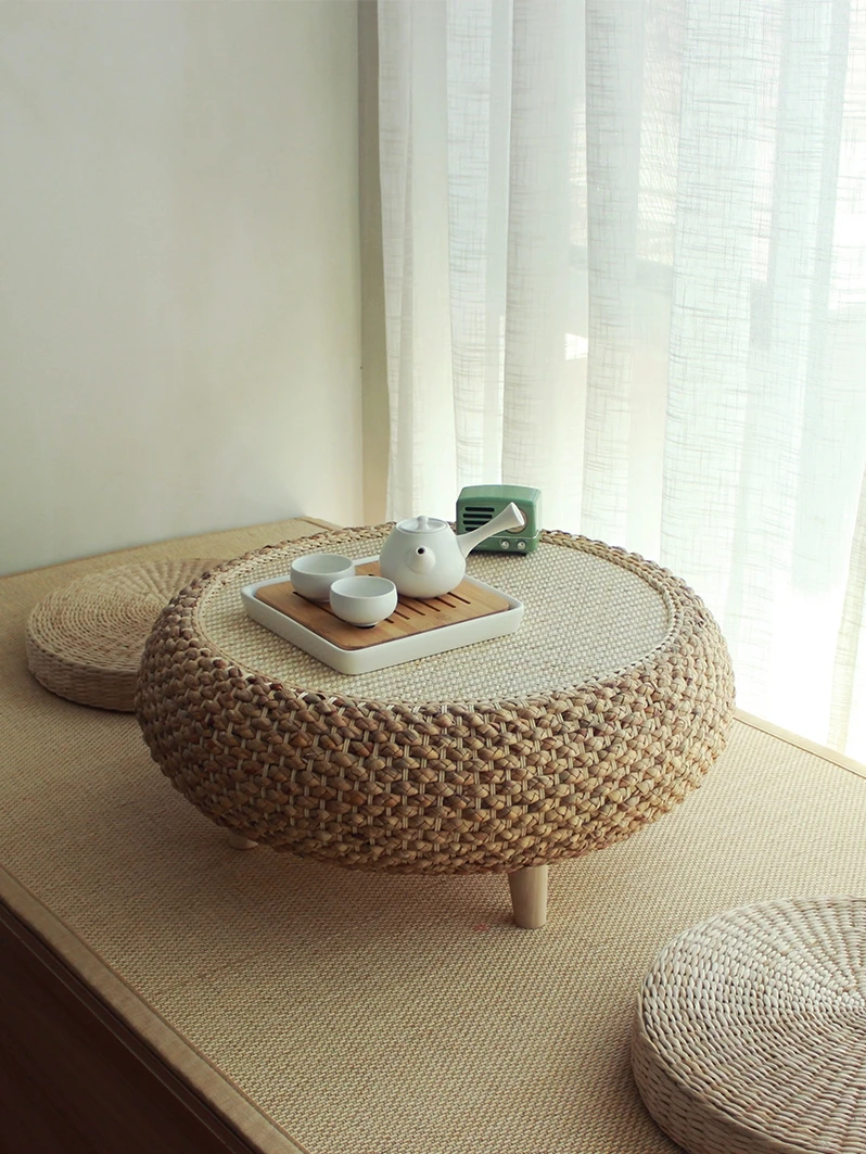 Straw Bay Window Table Tatami Small Coffee Table Japanese Simple Kang Table Floor Table Low Table Solid Wood Window Table