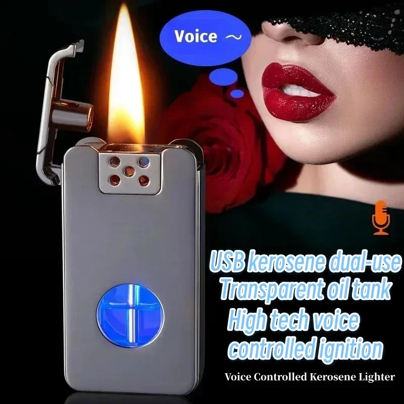 

Personalized High-tech Kerosene Lighter With Voice Control, Intelligent Shake, air Blowing Induction arc Ignition, Business Gift