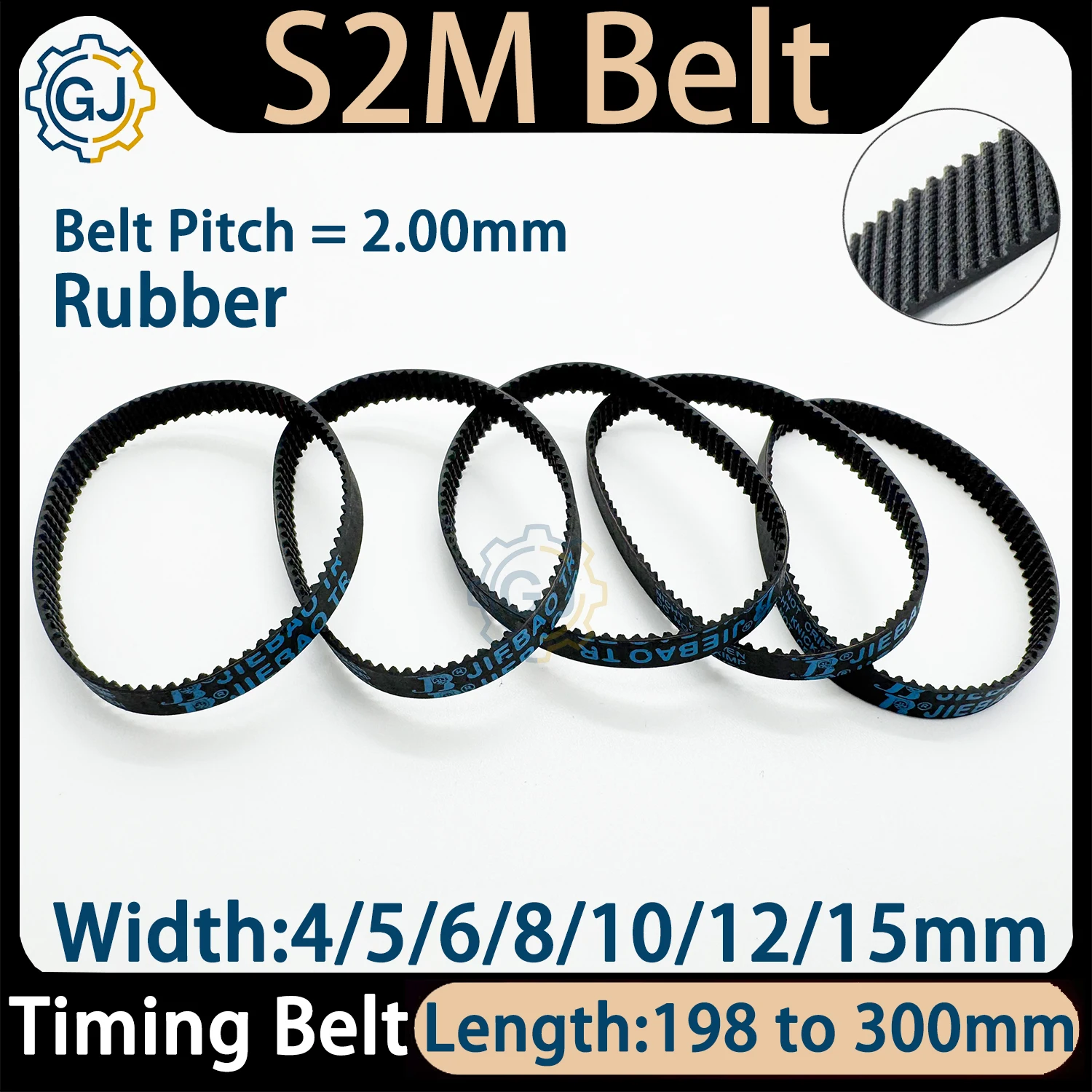 S2M Timing Belt Rubber Closed Loop Transmission Perimeter 130 140 152 168 184 200 206 212 220 226mm Width 4 5 6 8 10 12 15mm