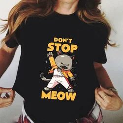 Camiseta gráfica divertida DON'T STOP MEOW, camisa para mujer con estampado de gato canto, manga corta, estilo callejero Hip Hop, camisas bonitas y geniales para chica