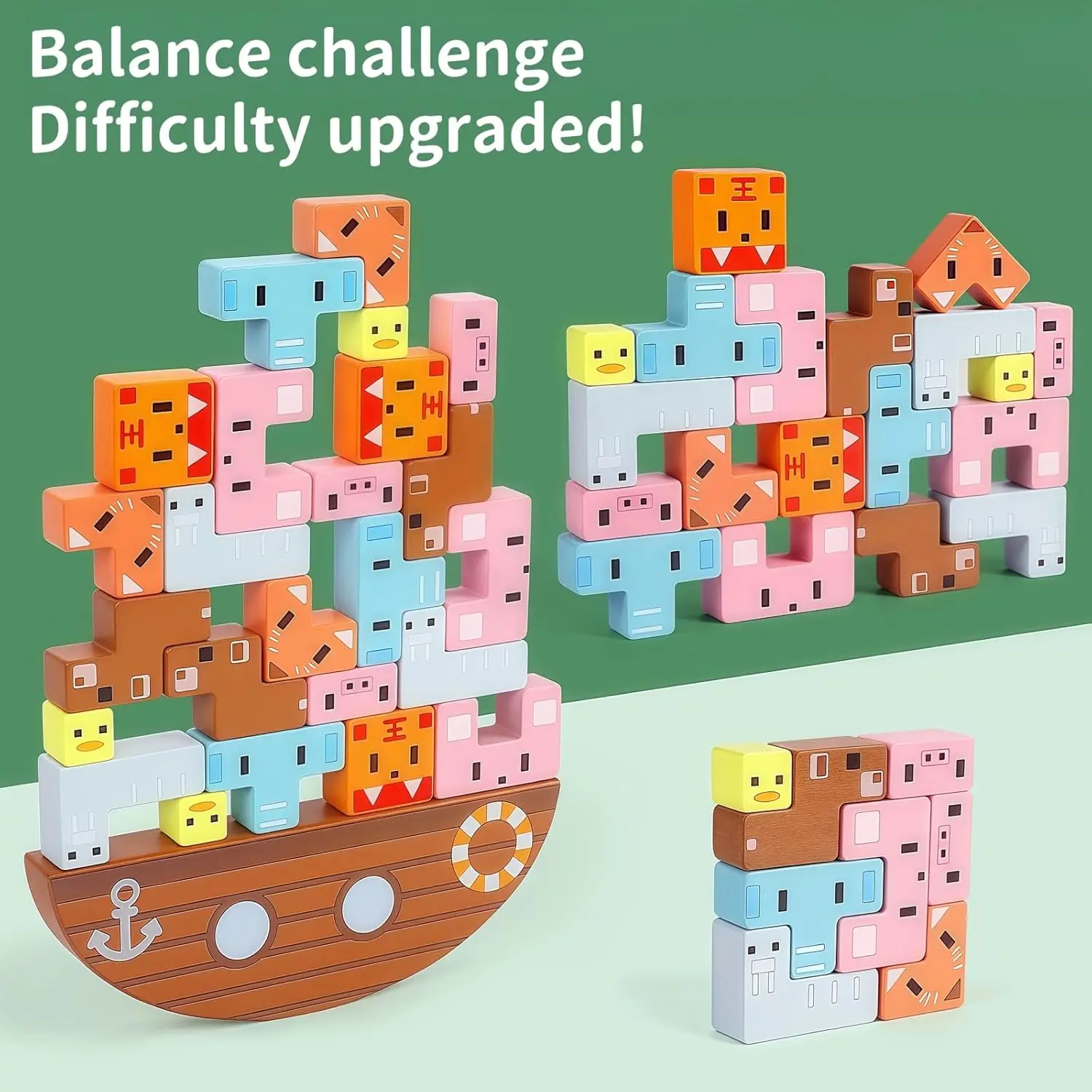 Giocattoli Montessori per ragazzi e ragazze di 3 4 5 anni, giocattoli per bambini di età 3-6, confezione da 25 giochi di equilibrio animale in legno, blocchi di smistamento e impilamento