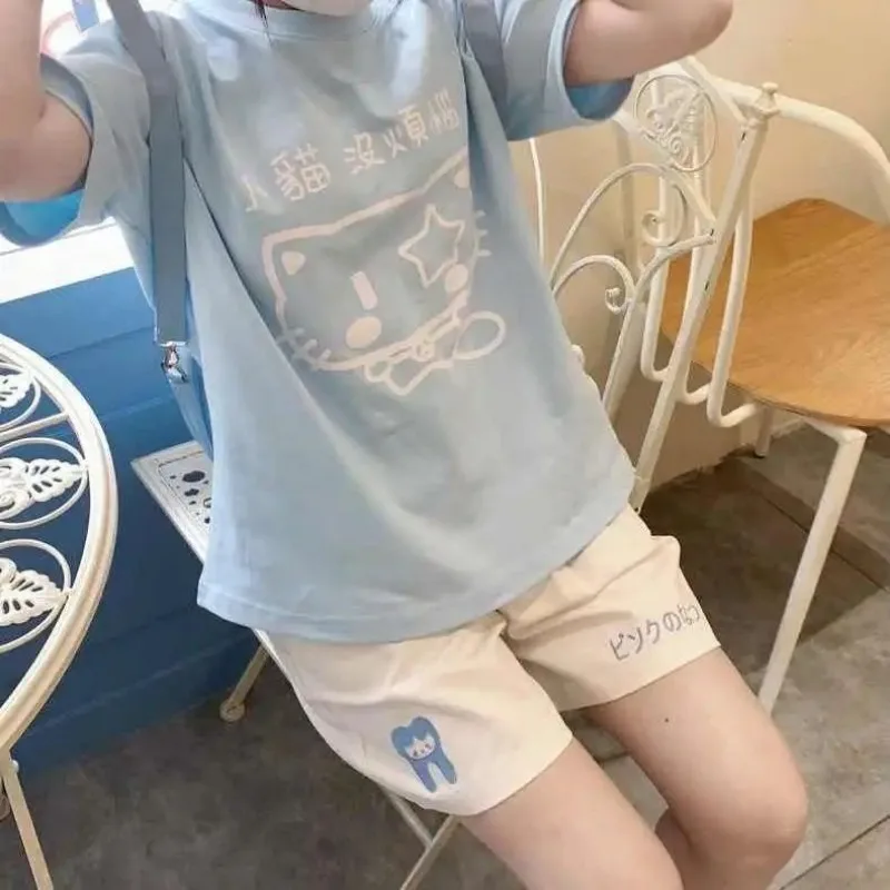 Y2k Cotton Shorts Women Embroidery Funny Graphic Japanese Cute Wide Leg Short Pants Women's Summer Shorts Girl Cuteore Clothing