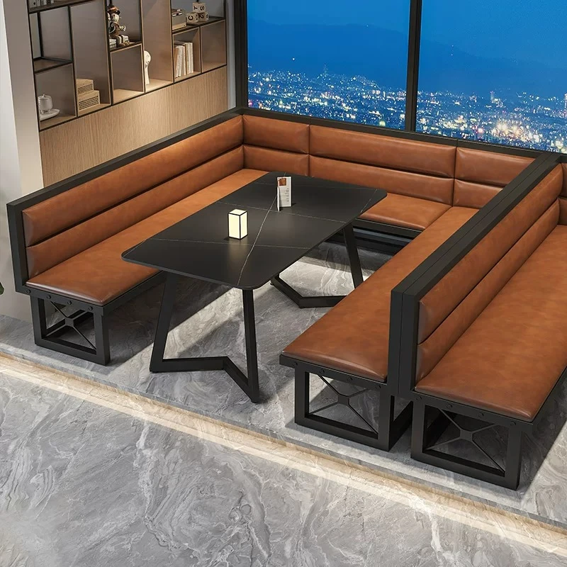 Retro industrial style bar Clear bar Coffee Western restaurant Music dining bar BBQ restaurant U-shaped sofa, card seat