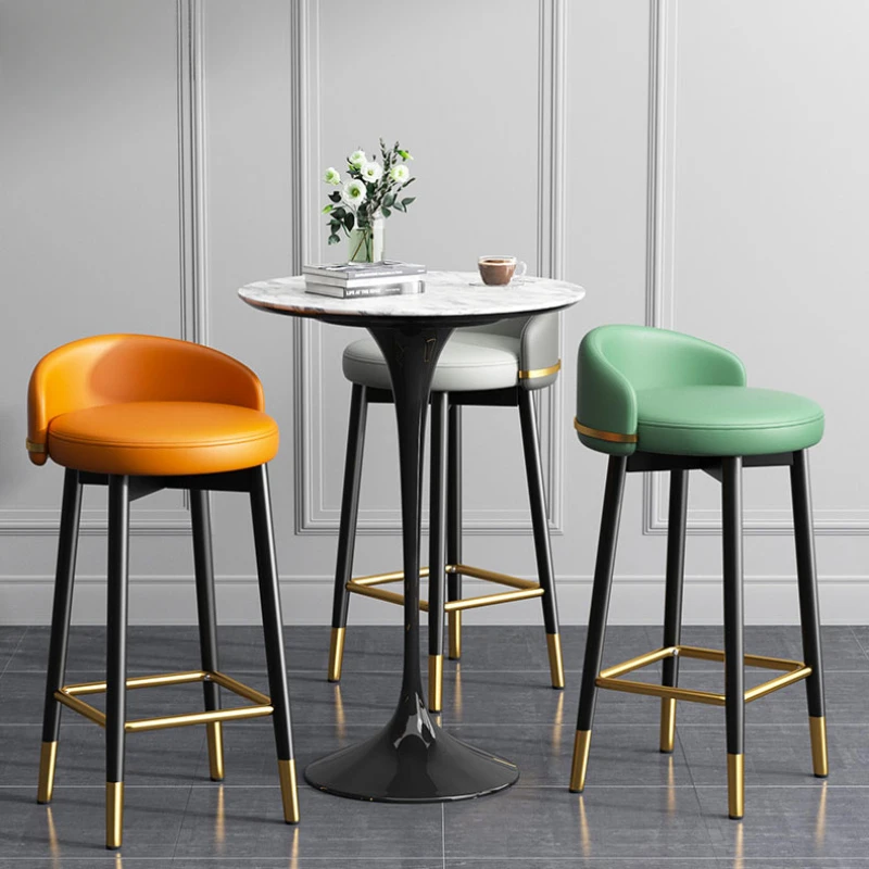 

Wrought Iron Bar Chair Modern Minimalist Leather Nordic High Kitchen Stools Armchair Swivel Stool Lightweight Luxury Chairs Home