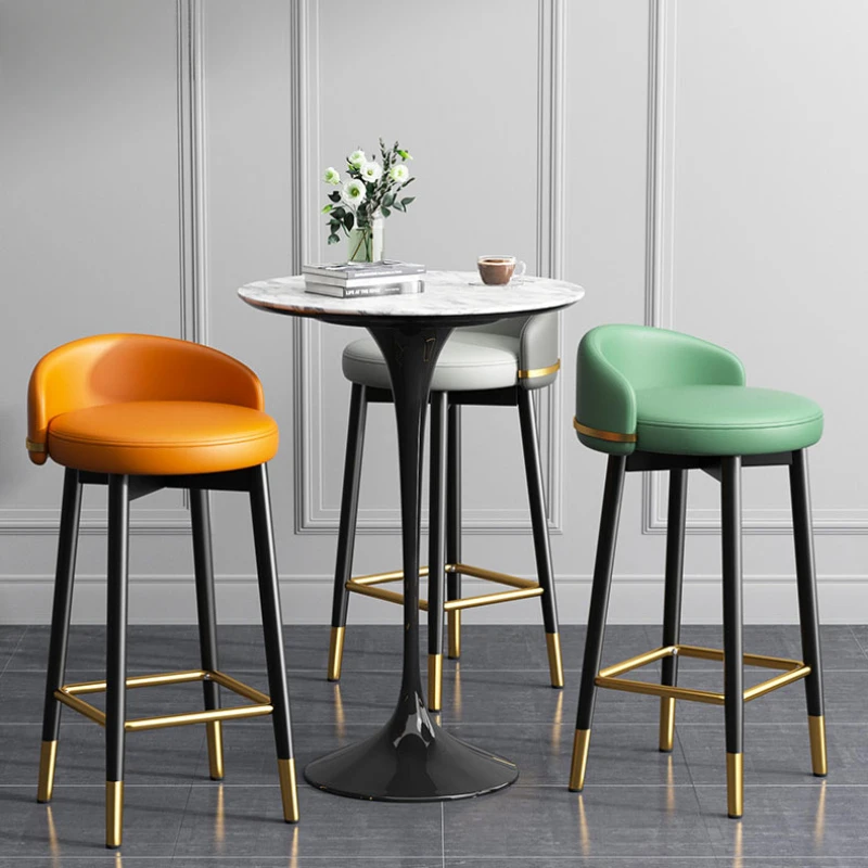 Wrought Iron Bar Chair Modern Minimalist Leather Nordic High Kitchen Stools Armchair Swivel Stool Lightweight Luxury Chairs Home