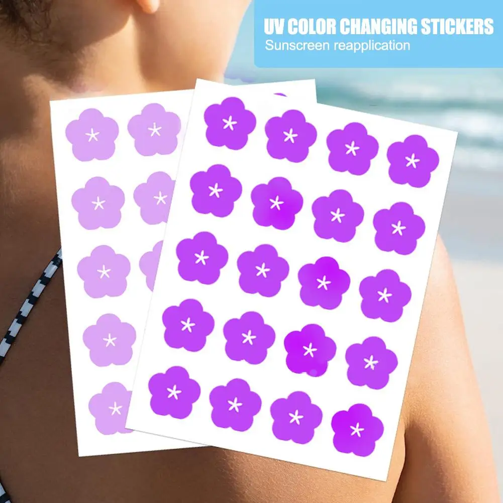 Roxo UV adesivos para protetor solar, Flower Shaped Sunblock Patches, Z2V4, 15mm