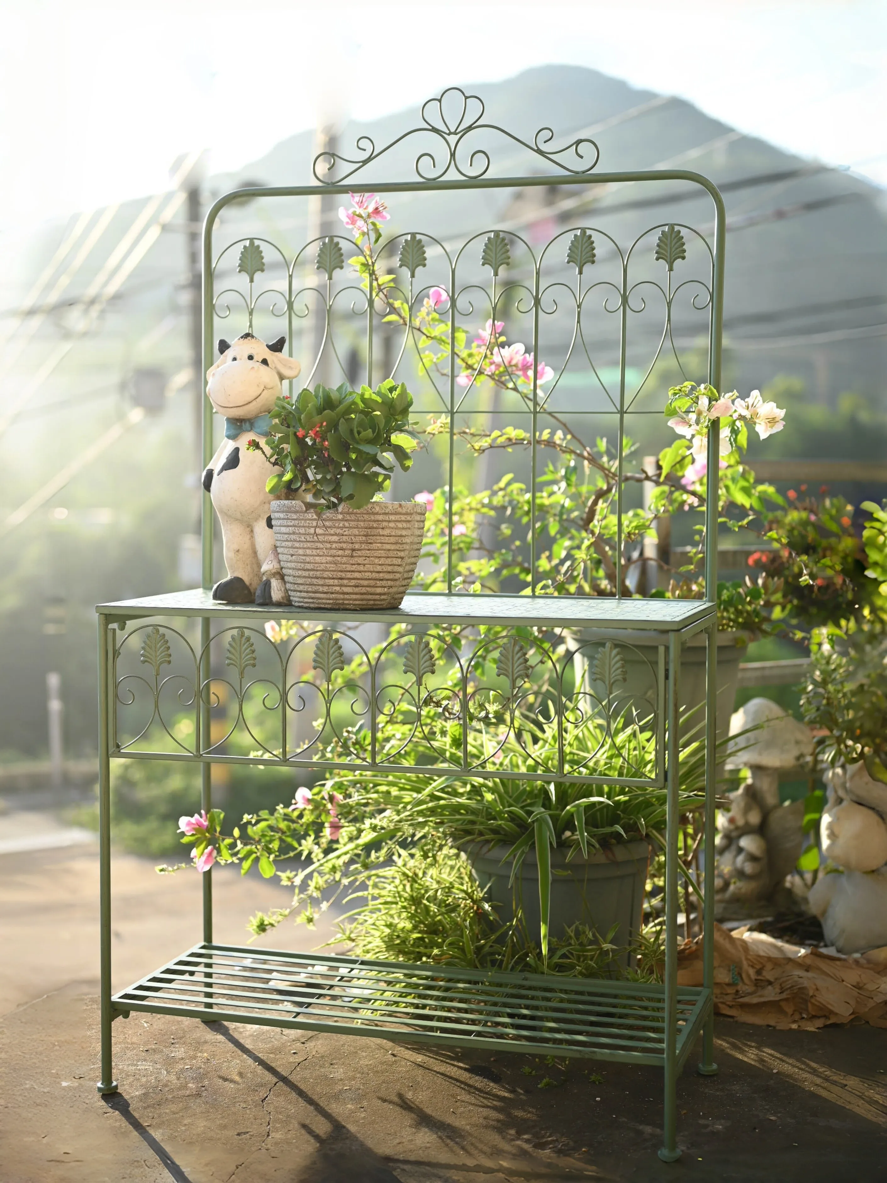 Wrought iron double-layer flower stand storage basin slot indoor outdoor balcony villa trade elevation edge storage courtyard