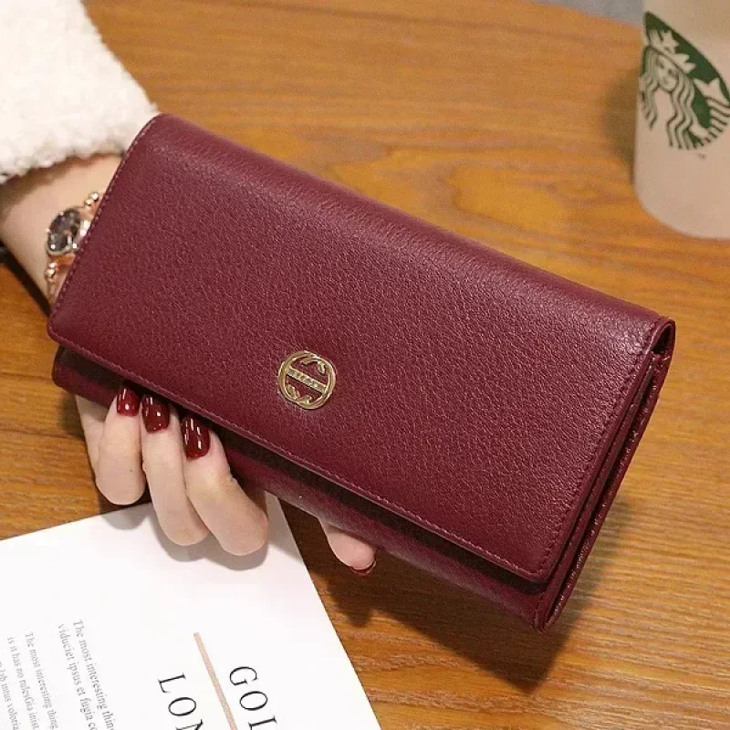 Women Soft Genuine Cow Leather Long Luxury Wallet Vintage Coin Purses Large-capacity Cellphone Clutch Card Holder Money Clip 7-5