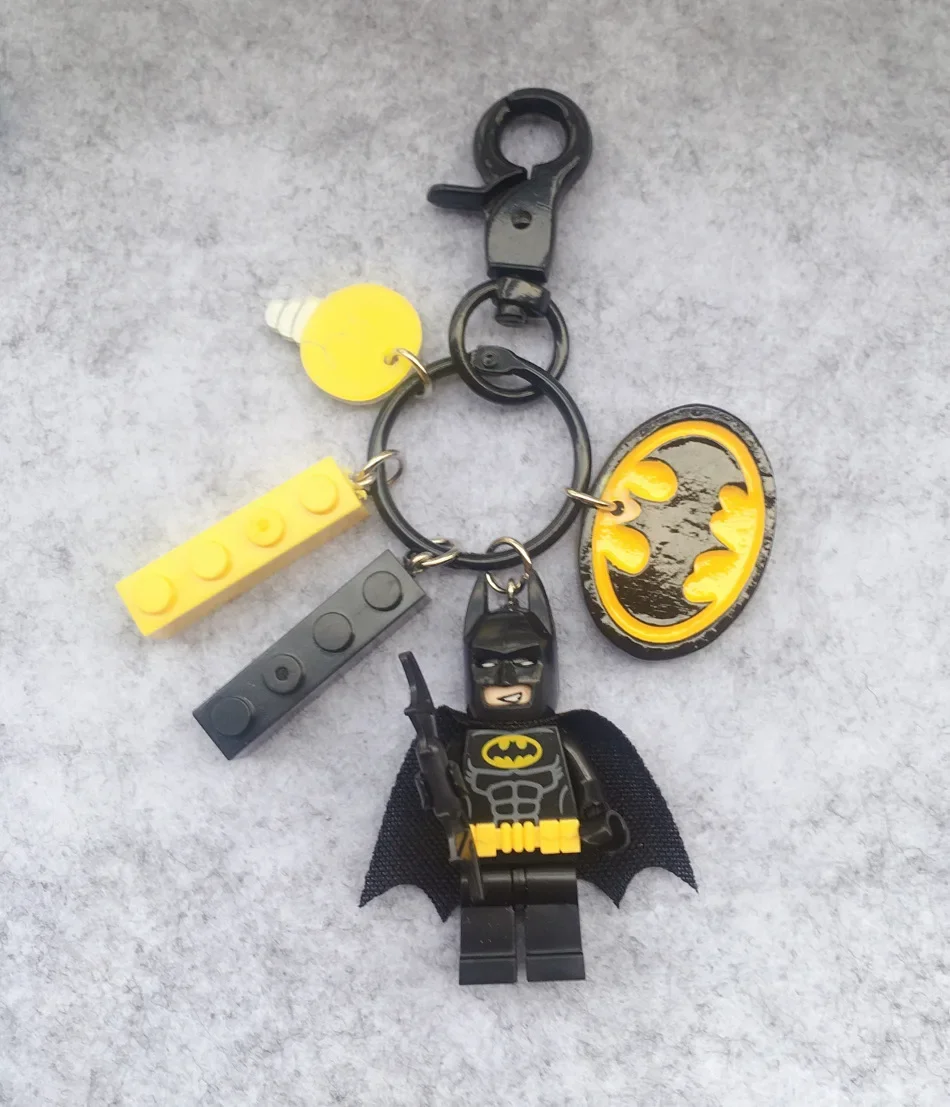 Batman Superman Building Blocks Cute Doll Anime Keychain Keyring Accessories Decoration Pendant Children\'s Toys Birthday Gifts