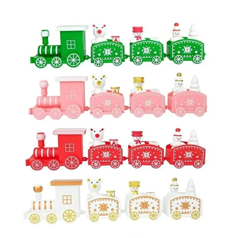 Christmas Mini Train with Snowman and Bear Figurine Snowflake Pattern Plastic Ornament for Holiday Table Decor and Xmas Gift