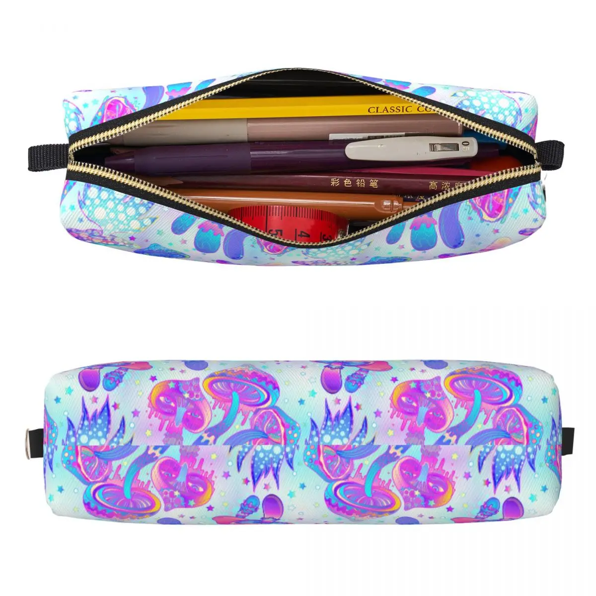 Psychedelic Mushrooms Pencil Case Magic Hippie Pencil Pouch Pen Box for Student Big Capacity Bag Students School Gift Stationery