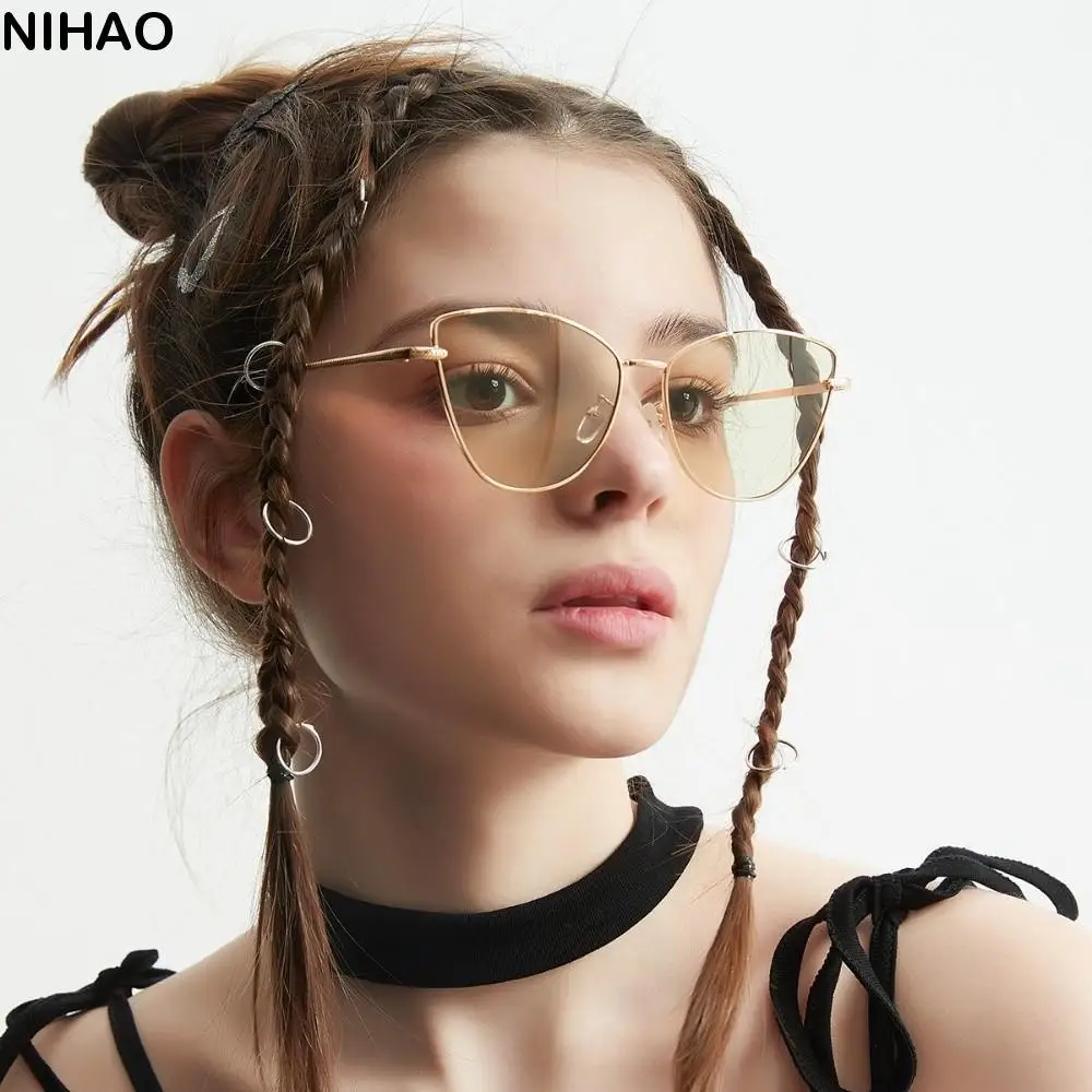 

Vintage Multicolor Cat Eye Sunglasses Alloy Frame Sun Protection UV400 Eyewear Lightweight Punk Big Frame Sun Glasses Unisex