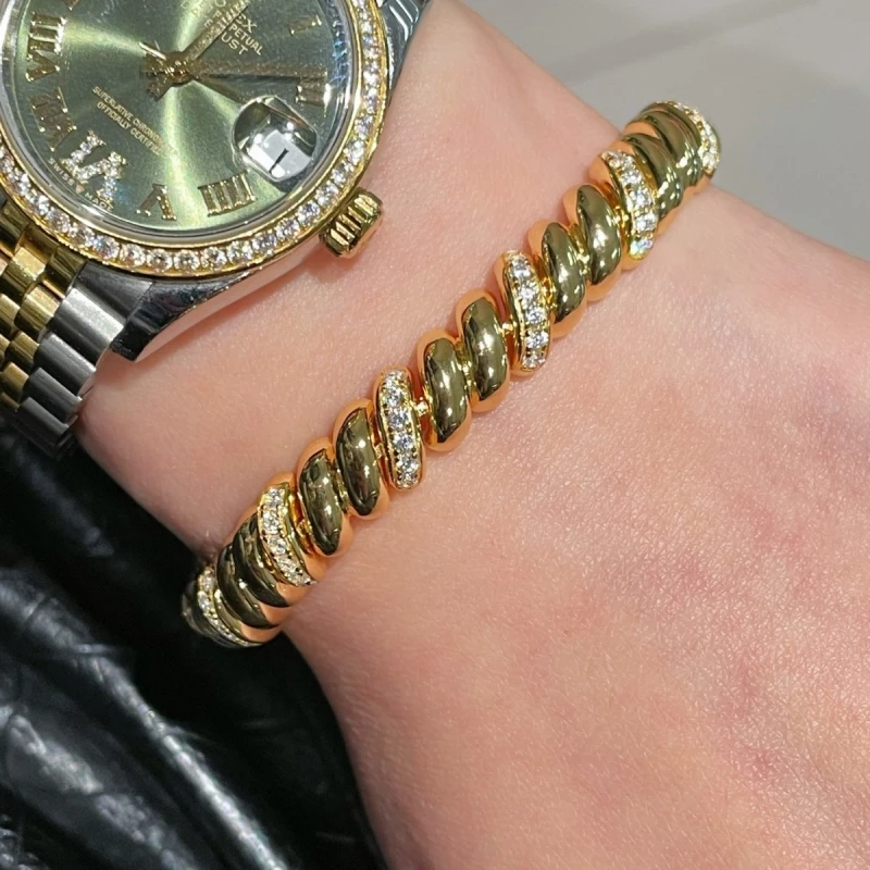 Bellux Cross border TK Popular Bracelet Vintage Italian S925 Silver Gold Plated Heavy duty Thread Diamond Bracelet