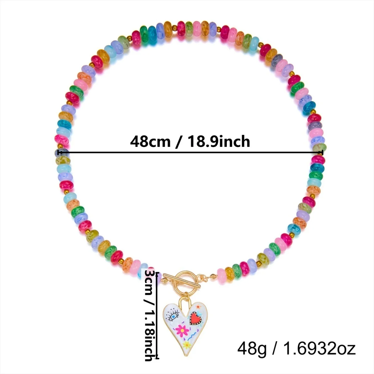 Dopamin Bunte Glas-Flachperlen Graffiti-Blumen-Herz-Anhänger Halskette für Frauen Männer Y2K Vintage OT-Schnallen-Choker Schmuck – Detail 37
