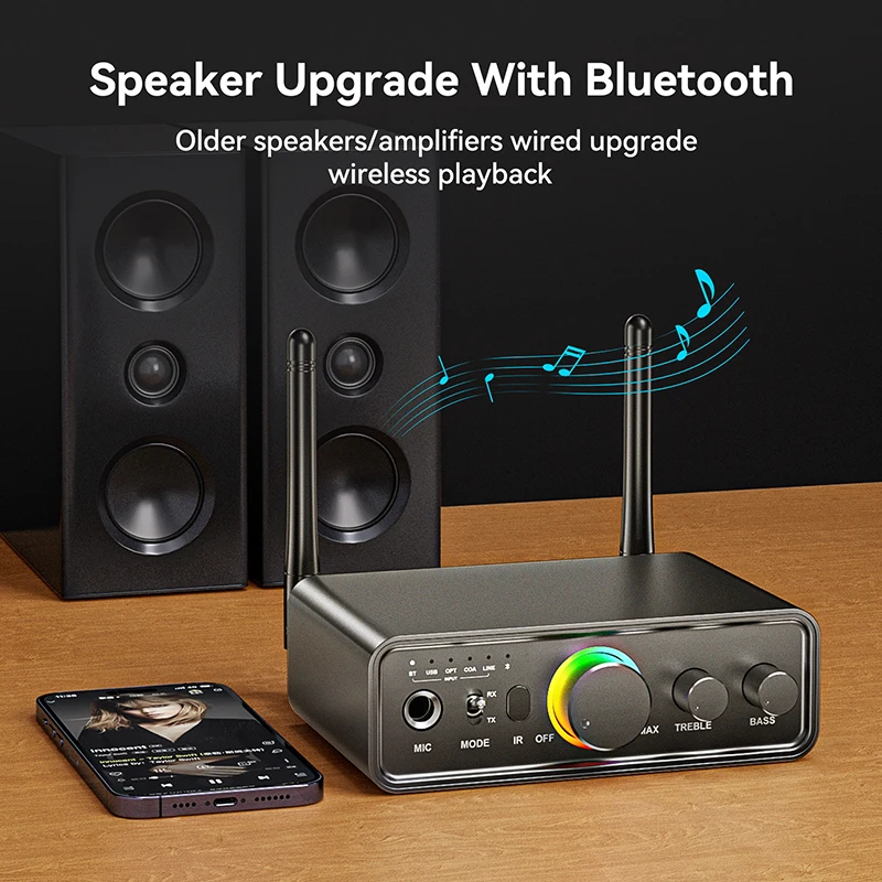 ตัวรับส่งสัญญาณ5.3บลูทูธตัวรับสัญญาณคาราโอเกะ6.5มม. 3.5มม. AUX RCA USB ตัวรับสัญญาณ WiFi โคแอกเซียลสำหรับทีวีคอมพิวเตอร์ลำโพงในรถยนต์