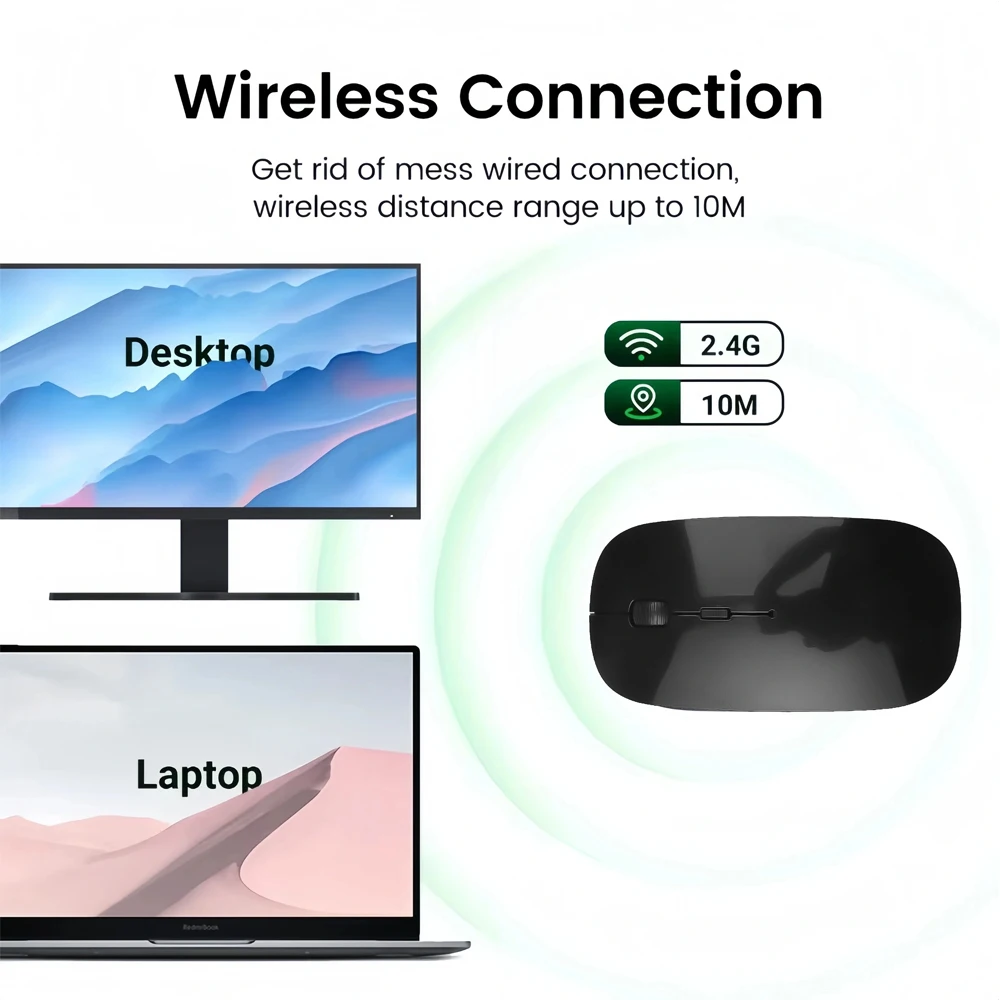 Slim 2.4G Wireless Mouse 1600DPI Gaming Mouse Optical Battery Mice with USB Receiver Computer Accessories For Mac Laptop Desktop