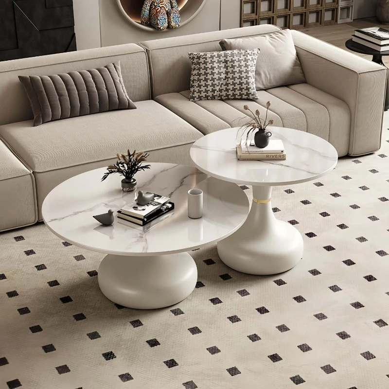 

Rock slab combination light luxury high-end small apartment living room household small coffee table round edge table