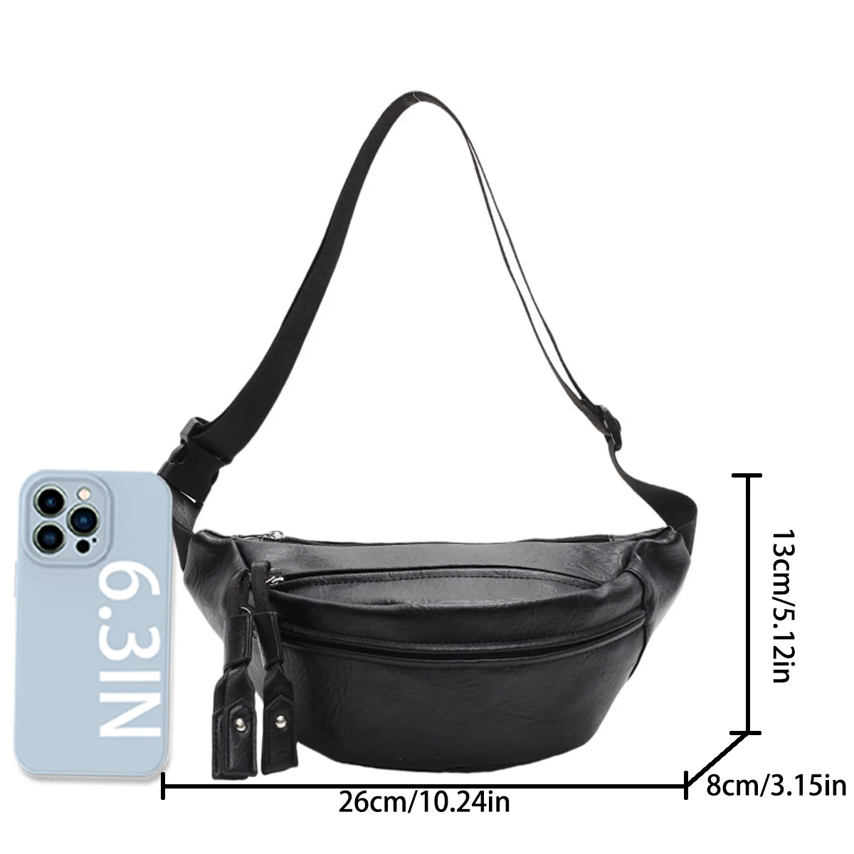 حقيبة صدر كلاسيكية كلاسيكية من البولي يوريثان للنساء مبطنة بسعة كبيرة وحزام قابل للتعديل ولمسة نهائية لامعة للتسوق أثناء التنقل