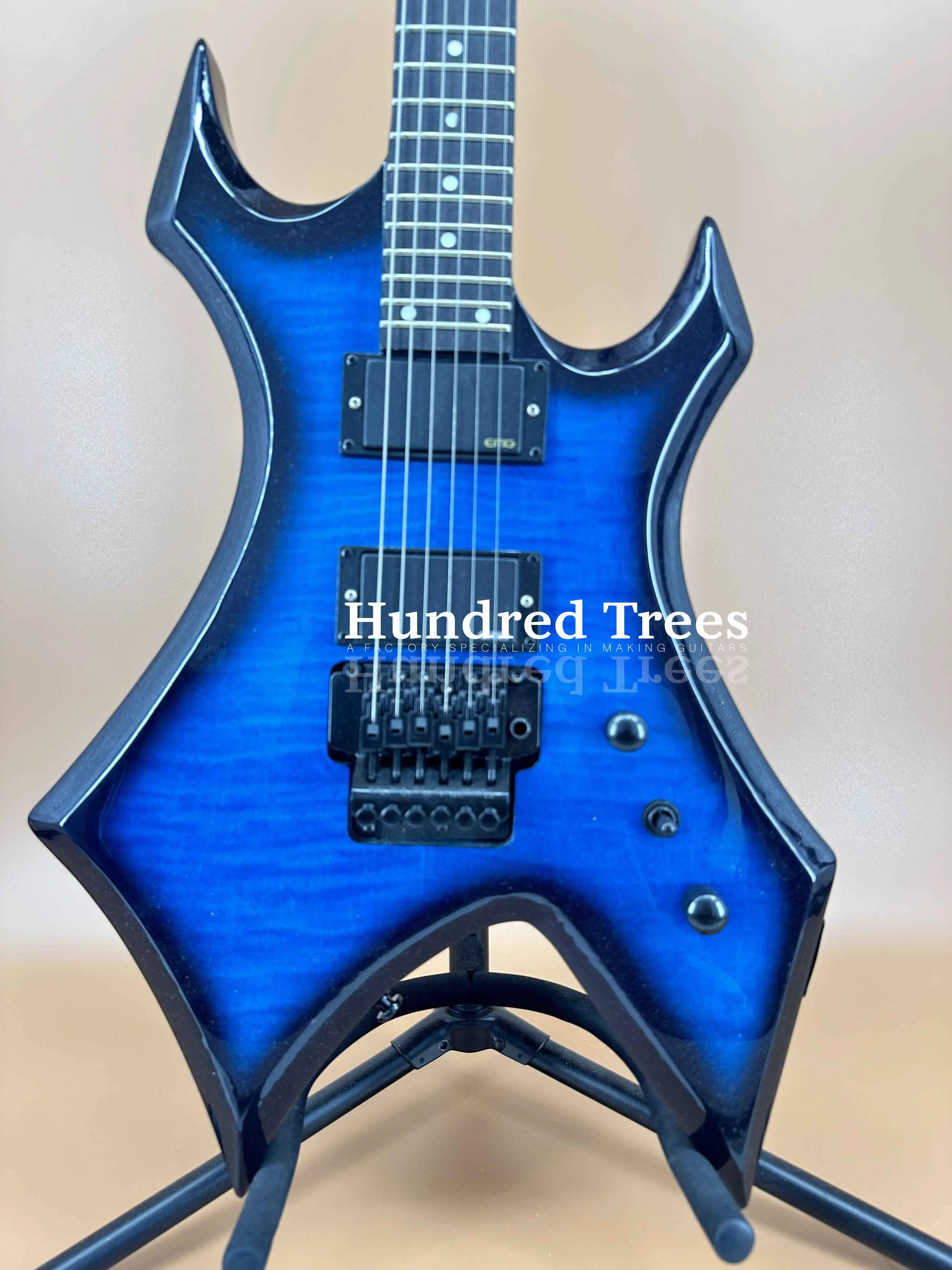 Blue Warlock Extreme Flamed Maple Electric Guitar HH Pickups FR Bridge Fast Ship Free shipping