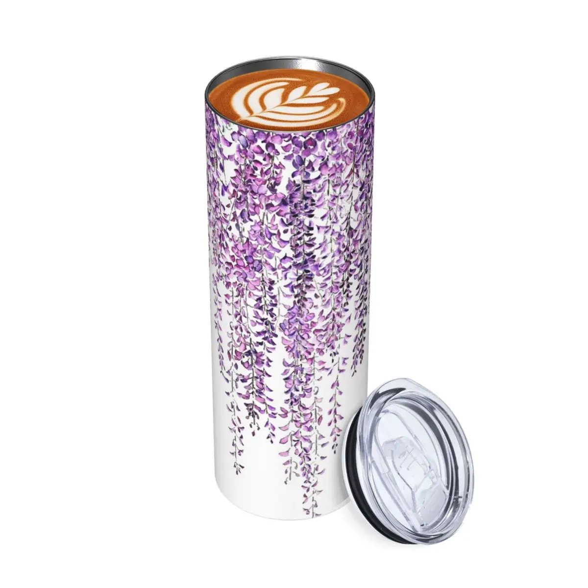 Hand Painted Purple Wisteria In Bloom Stainless Steel Tumbler Vacuum Insulated Mug Thermal Cold Cups Straw With Lid 20oz