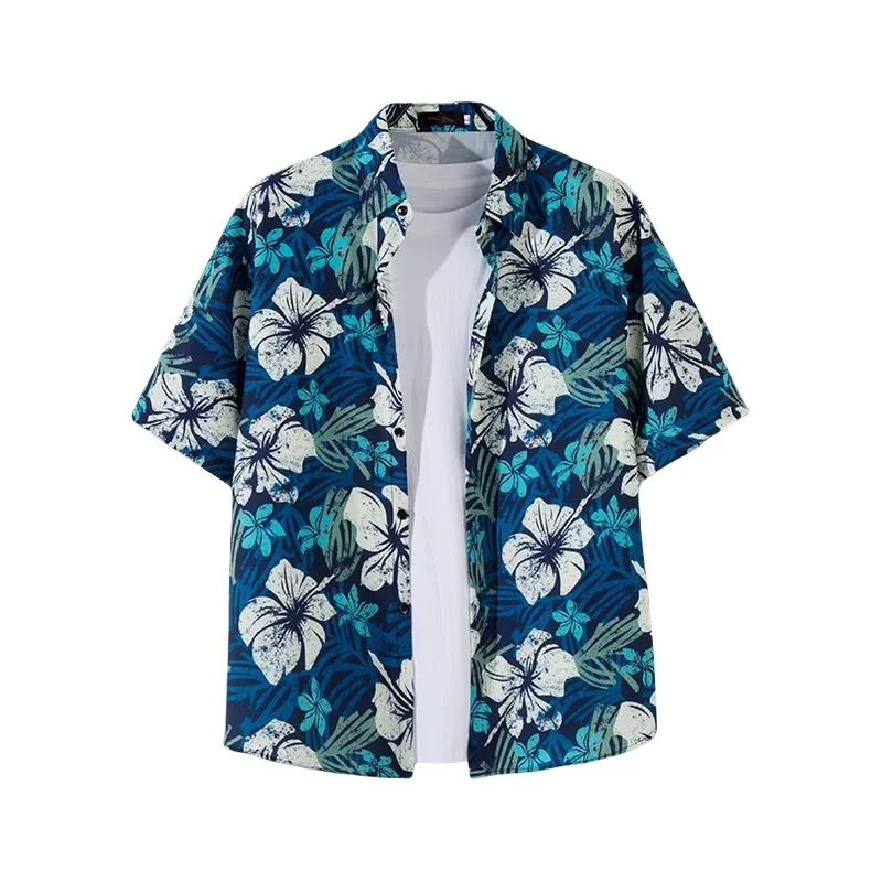 Men's Summer Seaside Vacation Hawaiian Retro Short Sleeve Flower Shirt Travel Casual Loose Handsome Beach Floral Shirts Jacket