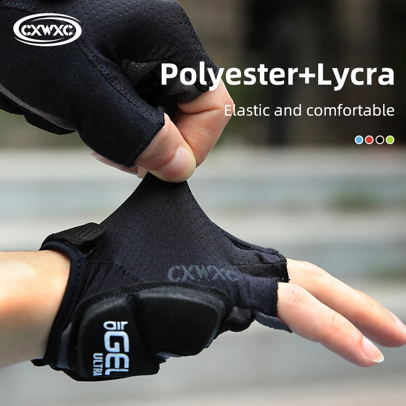 CXWXC MTB Bicycle Cycling Half Finger Gloves 6mm Thickened Palm Pad Shockproof & Non-Slip Stretch Fabric GEL Bike Short Mittens