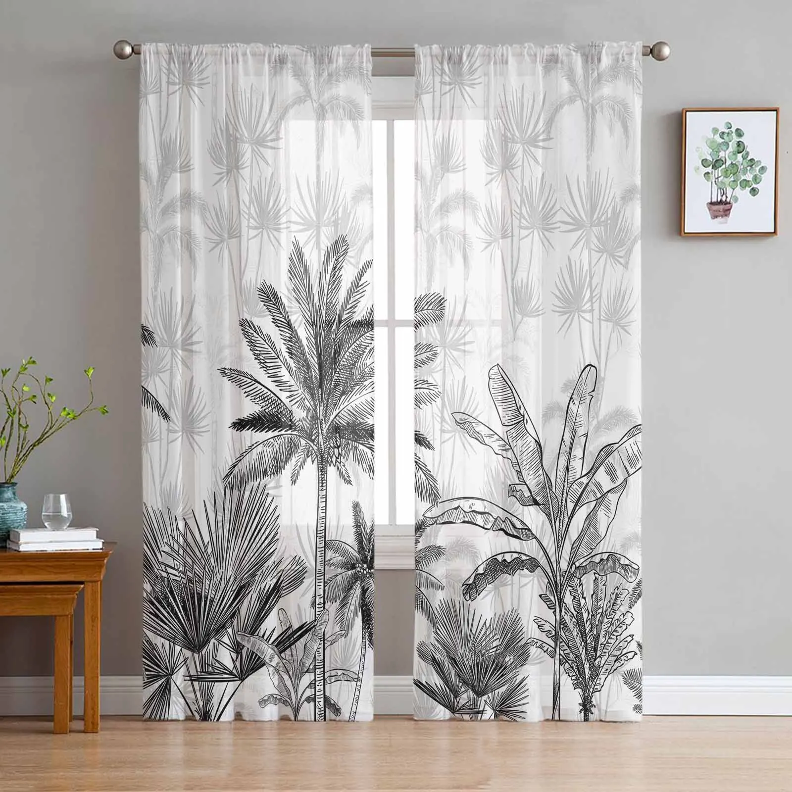 Tropische Pflanze Palme transparente Vorhänge für Wohnzimmer Dekoration Fenster vorhänge für Küche Tüll Voile Organza Vorhänge