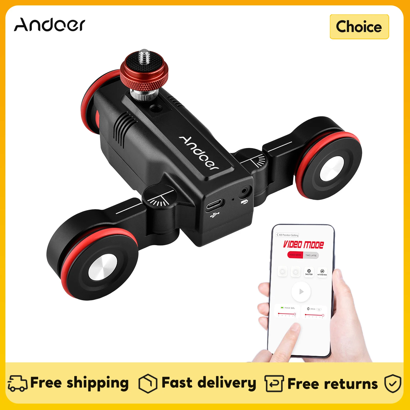 Andoer L5i Pro Wireless Camera Video Auto Dolly 3-Wheels Motorized Slider Dolly Car APP Control for DSLR ILDC Camera Camcorder