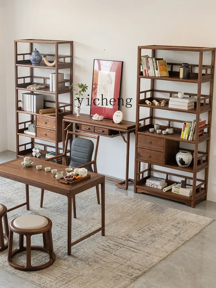 Solid Wood Antique Shelf Storage Rack Curio Box Display Rack Black Walnut Living Room Study