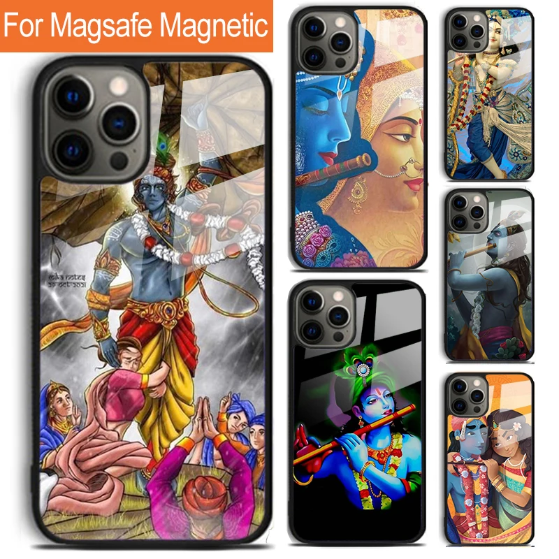 Indian God Lord Krishna Phone Case For iPhone 16 15 14 13 12 11 Pro Max Plus Magsafe Magnetic Wireless Charging Cover