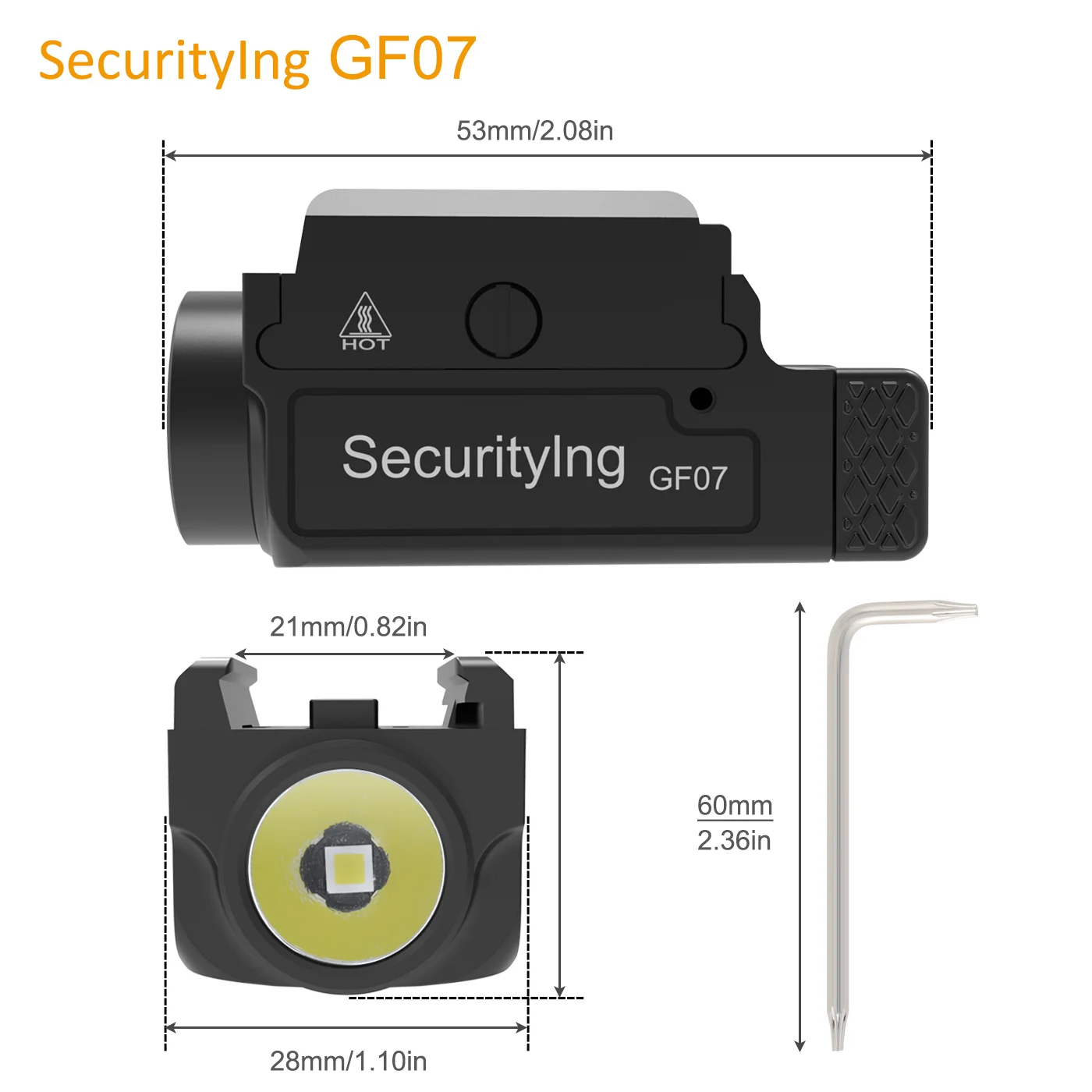 Imagem -04 - Lanterna Montada em Trilho Ajustável Securitying Gf07 800 Lumens Usb Recarregável 2021 mm Apto para Mil-std1913 Rails Modos de Luz