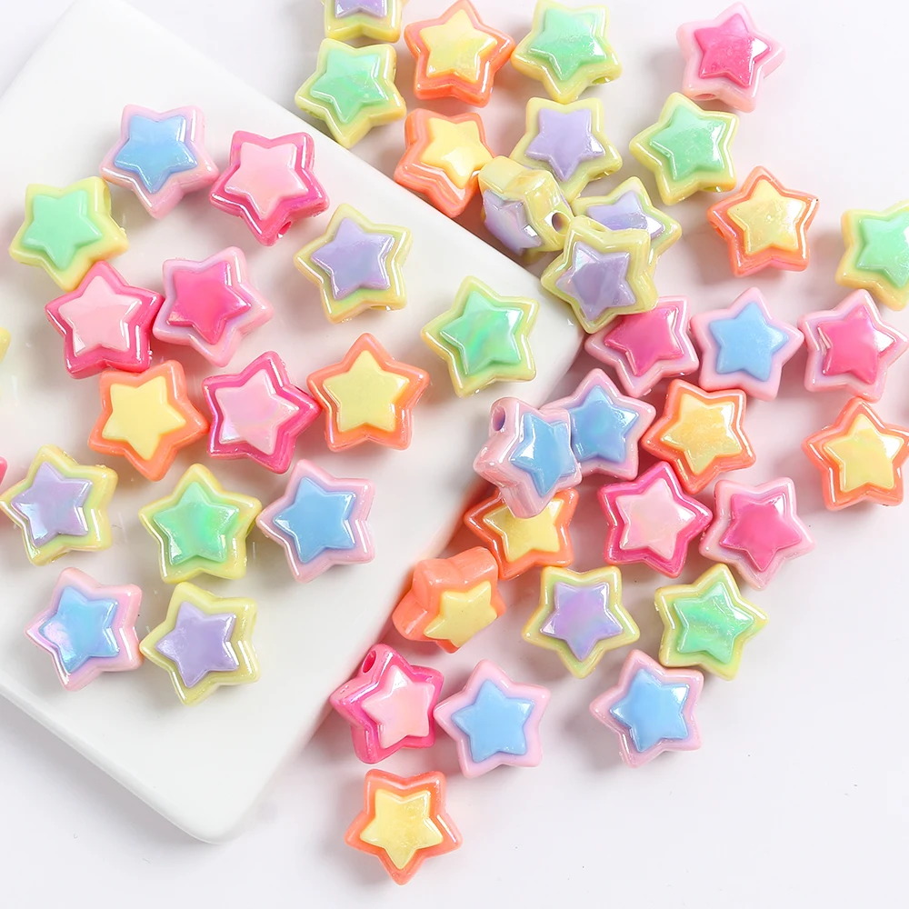 10pcs Acrylic Colorful Five-Pointed Star Loose Bead Diy Handmade Necklace Bracelet Cell Phone Chain Jewelry Accessory Materials