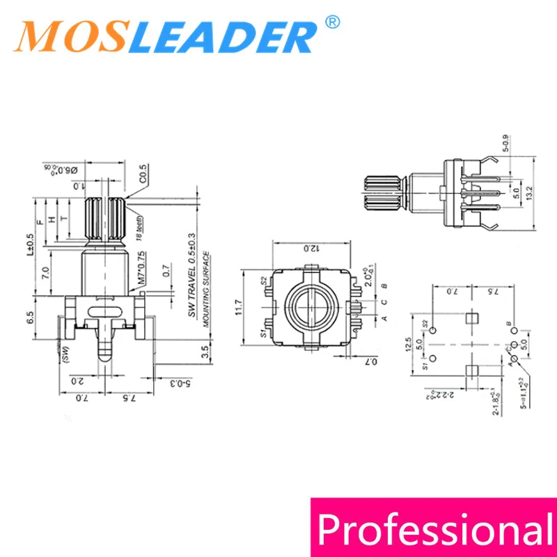 Mosleader 100 peças 20mm codificador rotativo de 5 pinos ec11 potenciômetro digital ameixa interruptor de codificação de meia cabeça superior 5p 20 posições 360 °