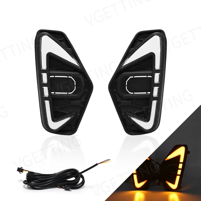 GEFENSI DRL Led luz antiniebla de conducción diurna compatible con Nissan Navara NP300 Frontier 2020 2021 señal de giro impermeable Yel