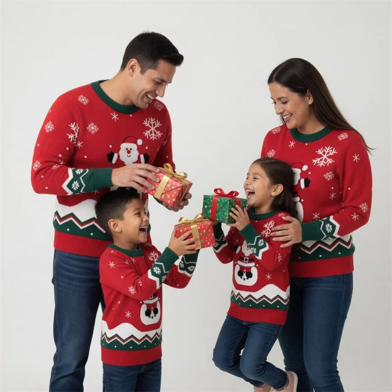 Family Matching Pullover Outfits Christmas Day Cute Print Warm  Sweater Children Adults Autumn Thermal Long Sleeve O-Neck Top