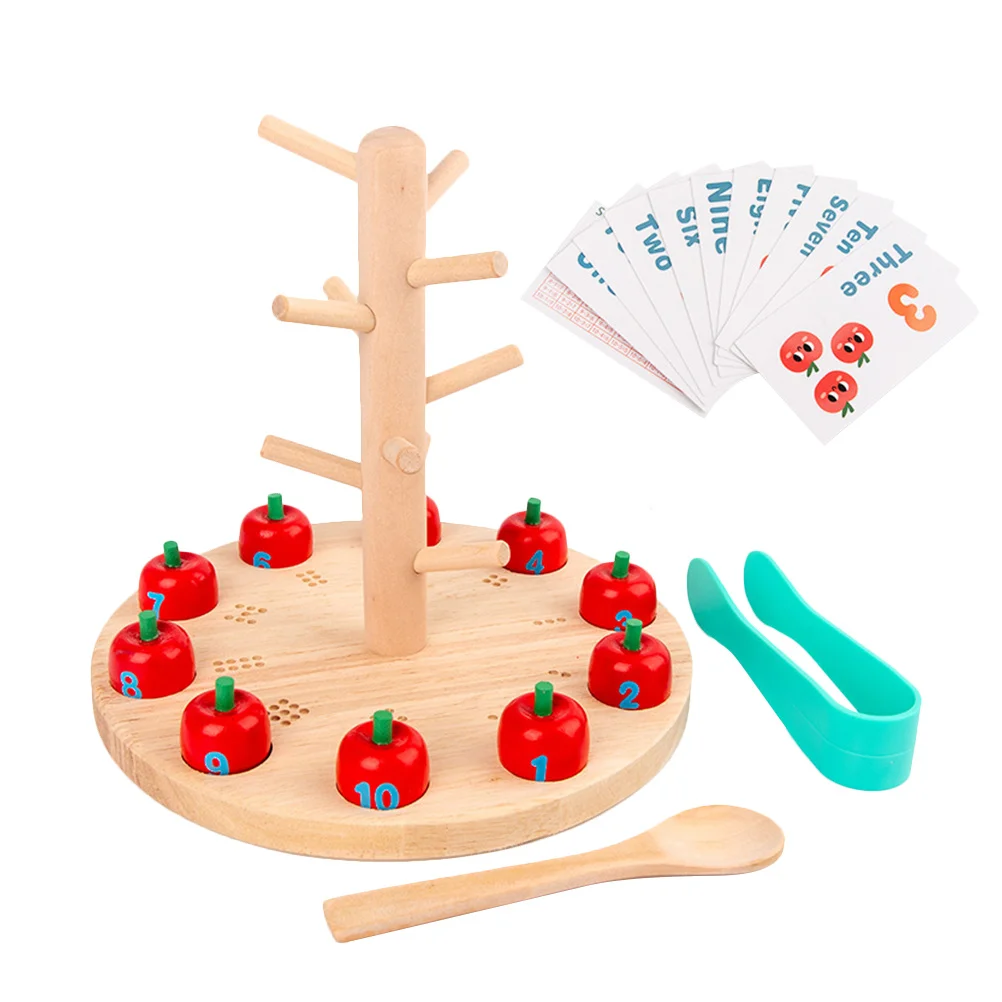 1 Set Boom Digitale Houten Vroege Onderwijs Puzzel Voor Kinderen Fruit Plukken Leermiddel Kinderen Interactief Leren Spelblokken