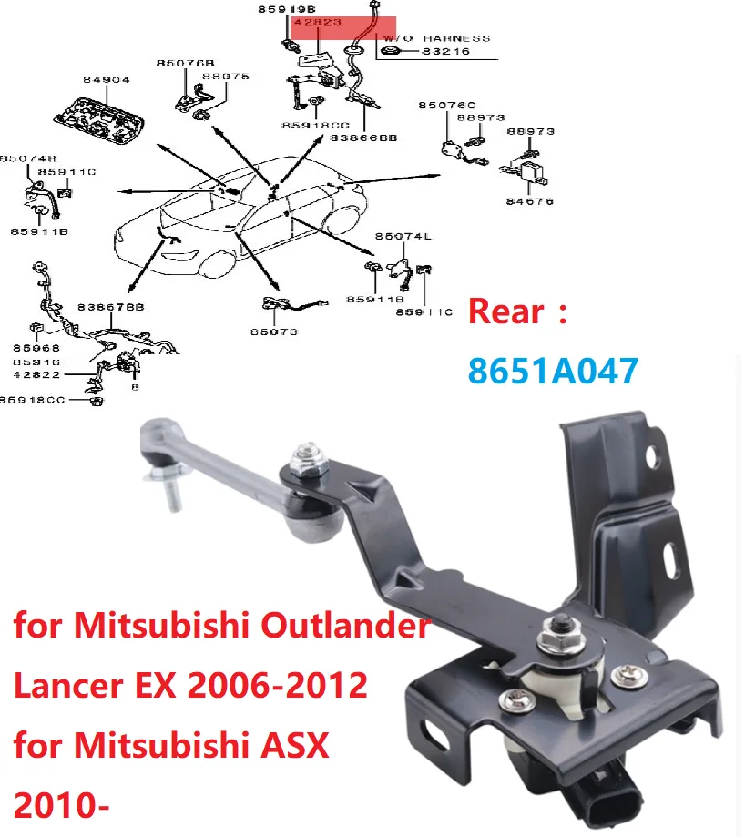 Front/Rear Body Air Suspention Height Sensor 8651A095 8651A047 for Mitsubishi ASX Lancer EX 2006-2016 Headlight Level Sensor