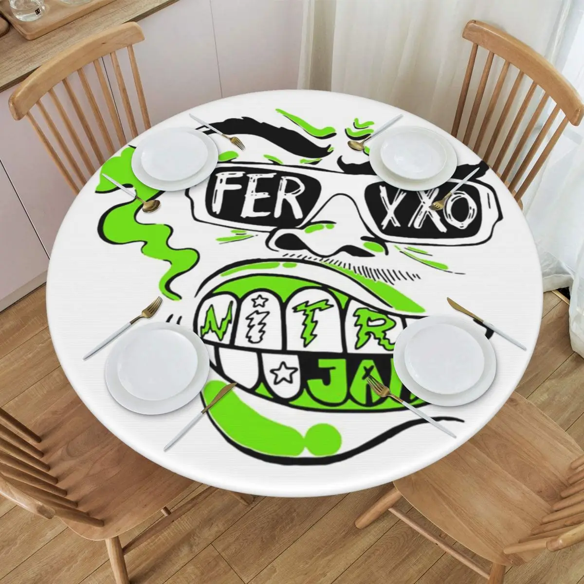 Feid Ferxxo Singer Tour Logo Fun Music Album Waterproof Round Tablecloth Oilproof Table Cloth Kitchen Events Dining Table Cover