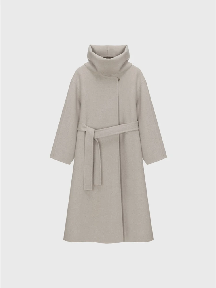 Double-Sided Camere Long Coat Women's Loose Fit  Winter Woolen Jaet with awl Collar And Belt Casual Sle