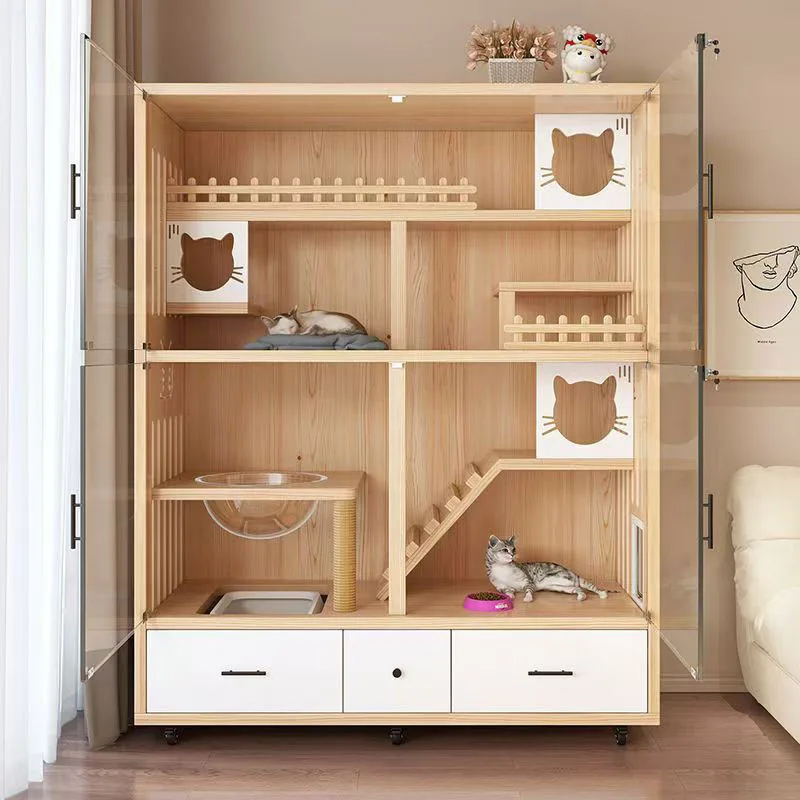 

Cat villa household indoor cat cabinet nest cat house free space house solid wood cage house