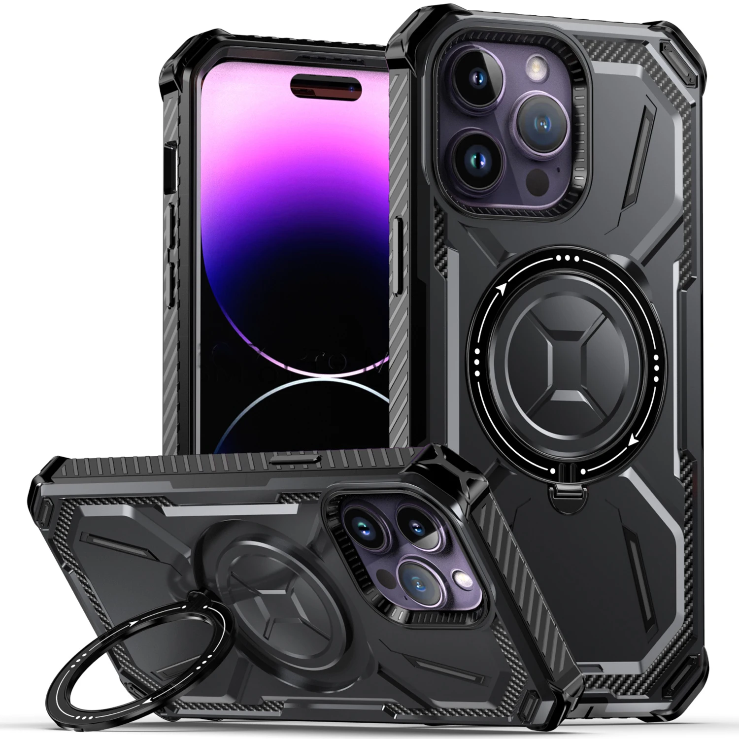 

for Apple iPhone 15 14 13 12 11 Pro Max Case Metal Kickstand Magnetic Case with MagSafe, Heavy Duty Bumper Shockproof Phone Case